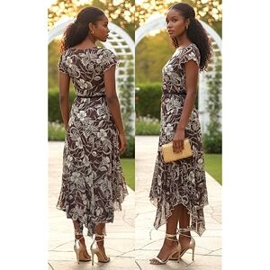 Vintage 80's Crepe Floral Short Sleeved Maxi Dress By Linea Domani Italy